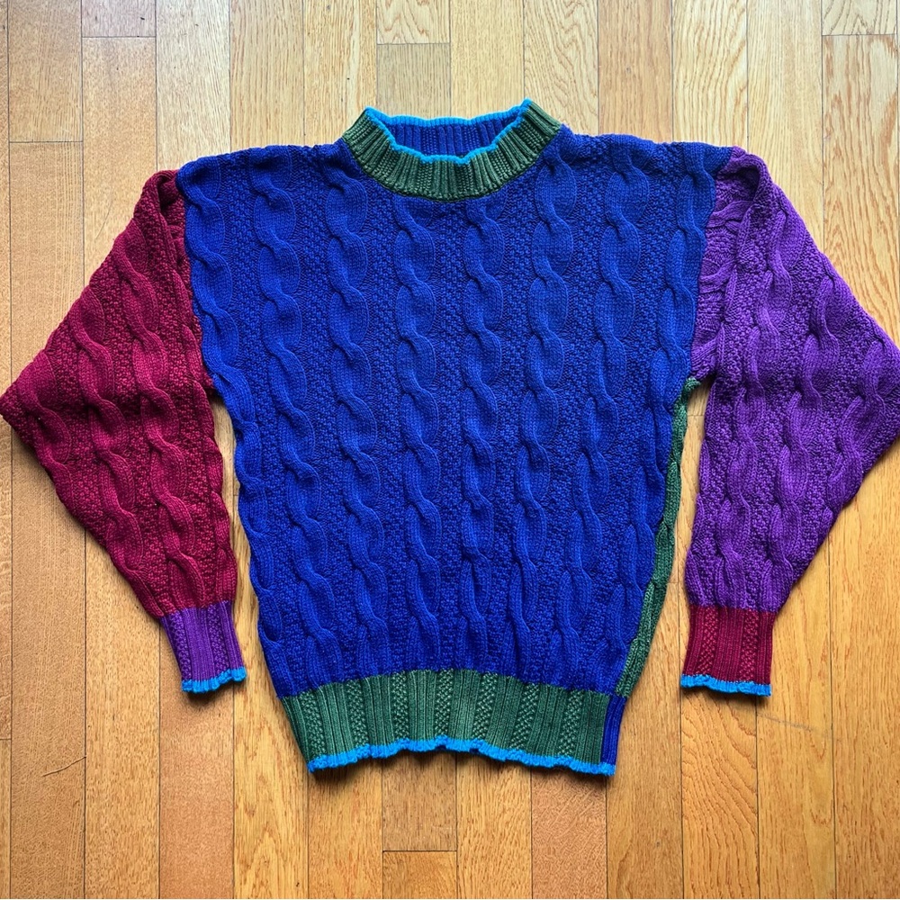 Vintage 1980s Colours By Alexander Julian Colorblock Sweater Made In USA